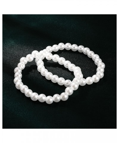 6 Pieces Faux Pearl Bracelet Set Stretch Bracelets Bridal Dancing Party Jewelry for Women Girls White $8.84 Bracelets