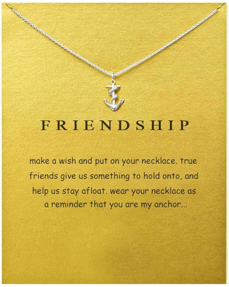 Friendship Anchor Compass Necklace Good Luck Elephant Pendant Chain Necklace with Message Card Gift Card anchor s $7.83 Neckl...