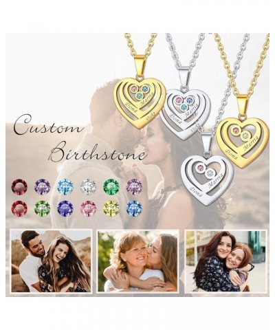 Custom Name Necklace Heart Pendant with 1-5 Names and Birthstone 925 Sterling Silver 18K Gold Plated Personalized Name Plate ...