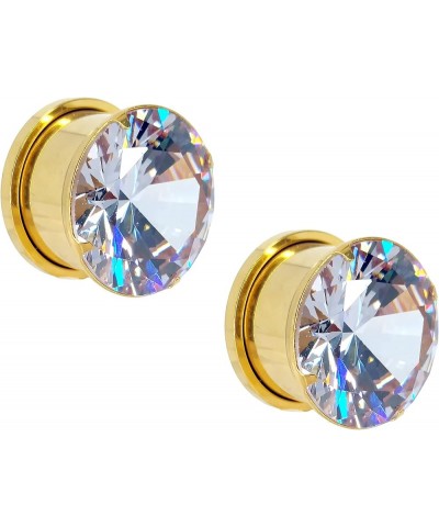 Gold Plated Surgical Steel Clear Prong Set Zircon Crystal Screw Fit Plugs, Sold as a Pair 16mm (5/8") $10.04 Body Jewelry