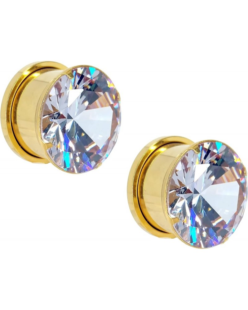 Gold Plated Surgical Steel Clear Prong Set Zircon Crystal Screw Fit Plugs, Sold as a Pair 16mm (5/8") $10.04 Body Jewelry