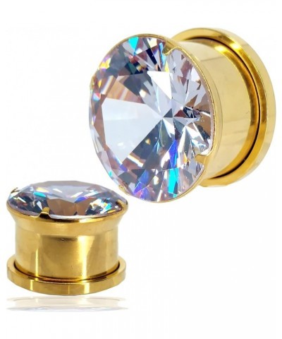 Gold Plated Surgical Steel Clear Prong Set Zircon Crystal Screw Fit Plugs, Sold as a Pair 16mm (5/8") $10.04 Body Jewelry