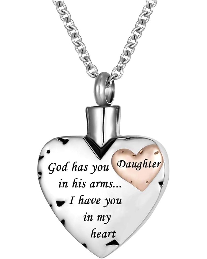 Double Heart Cremation Urn Necklace for Ashes Urn Jewelry Memorial Pendant, God has you in his arms I have you in my heart Da...