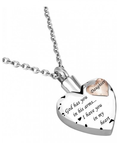 Double Heart Cremation Urn Necklace for Ashes Urn Jewelry Memorial Pendant, God has you in his arms I have you in my heart Da...