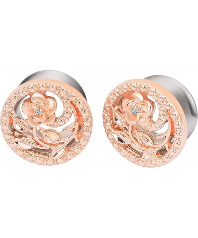 Stainless Steel Diamond Rose Double Flared Flesh Ear Tunnels Plugs Stretcher Expander Kit Gauge 2g-5/8 Rosegold-1/2"(12MM) $7...