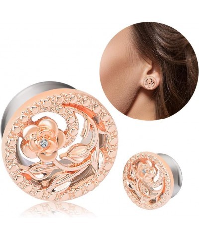 Stainless Steel Diamond Rose Double Flared Flesh Ear Tunnels Plugs Stretcher Expander Kit Gauge 2g-5/8 Rosegold-1/2"(12MM) $7...