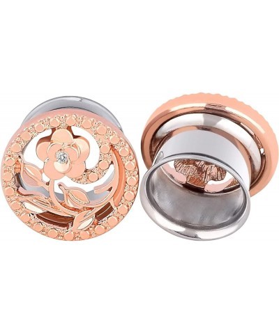 Stainless Steel Diamond Rose Double Flared Flesh Ear Tunnels Plugs Stretcher Expander Kit Gauge 2g-5/8 Rosegold-1/2"(12MM) $7...