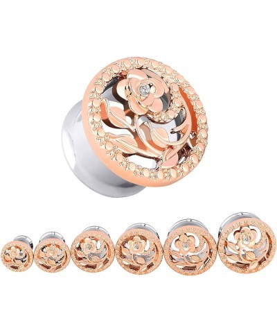 Stainless Steel Diamond Rose Double Flared Flesh Ear Tunnels Plugs Stretcher Expander Kit Gauge 2g-5/8 Rosegold-1/2"(12MM) $7...