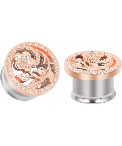 Stainless Steel Diamond Rose Double Flared Flesh Ear Tunnels Plugs Stretcher Expander Kit Gauge 2g-5/8 Rosegold-1/2"(12MM) $7...