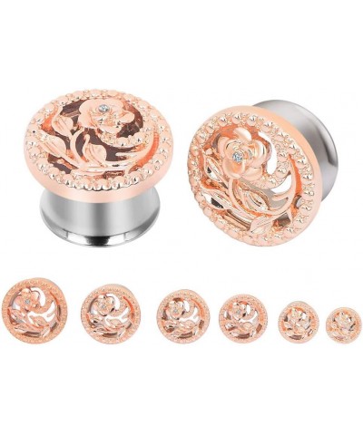 Stainless Steel Diamond Rose Double Flared Flesh Ear Tunnels Plugs Stretcher Expander Kit Gauge 2g-5/8 Rosegold-1/2"(12MM) $7...