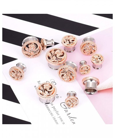 Stainless Steel Diamond Rose Double Flared Flesh Ear Tunnels Plugs Stretcher Expander Kit Gauge 2g-5/8 Rosegold-1/2"(12MM) $7...