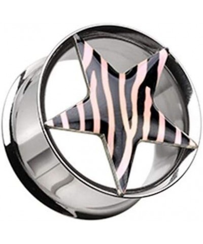 Zebra Star Hollow Double Flared Steel Plug 7/8" (22mm), Light Pink $9.66 Body Jewelry