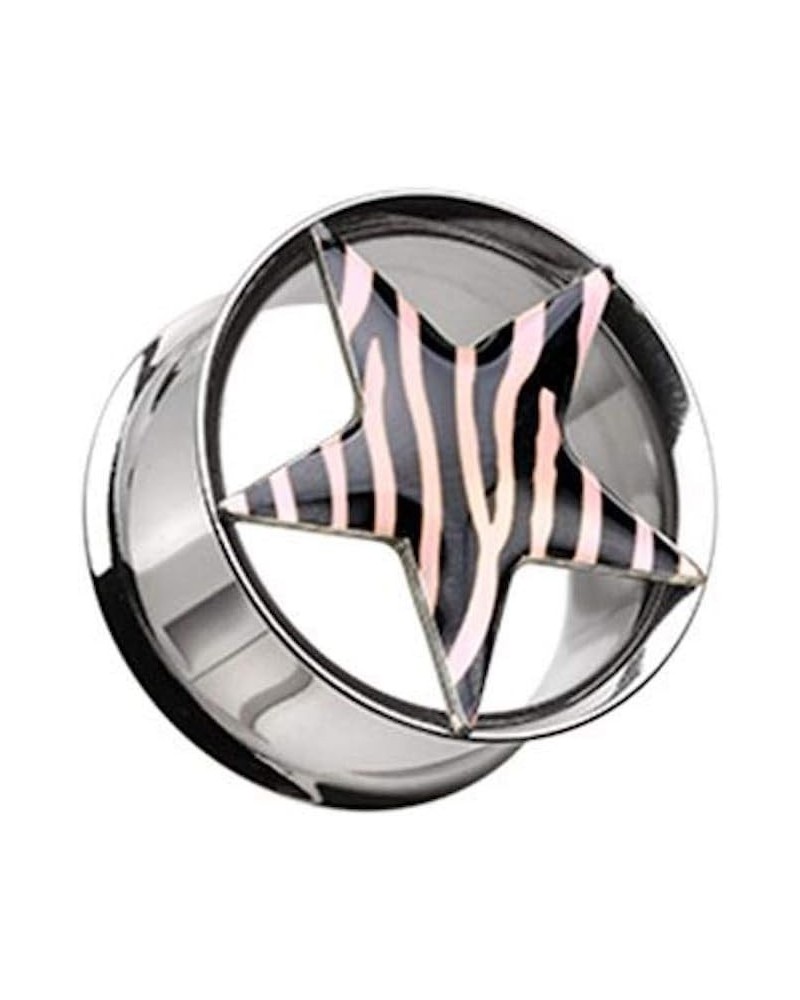 Zebra Star Hollow Double Flared Steel Plug 7/8" (22mm), Light Pink $9.66 Body Jewelry