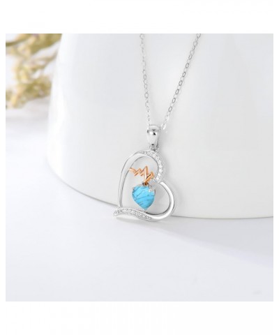 Love Heart Birthstone Necklaces for Women Sterling Silver Heartbeat Pendant Necklace with Gemstone Jewelry Gift for Mother Wi...