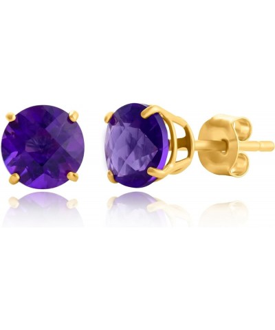 10k Yellow Gold Round Checkerboard Cut Stud Earrings (6mm) Yellow Gold | Purple Amethyst 6 mm $28.00 Earrings