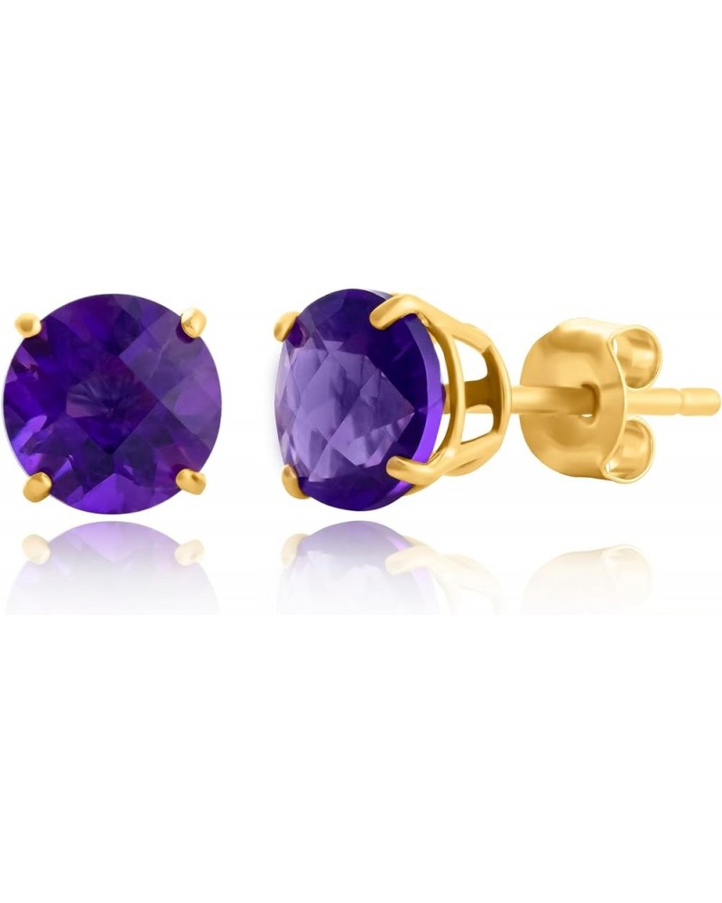 10k Yellow Gold Round Checkerboard Cut Stud Earrings (6mm) Yellow Gold | Purple Amethyst 6 mm $28.00 Earrings