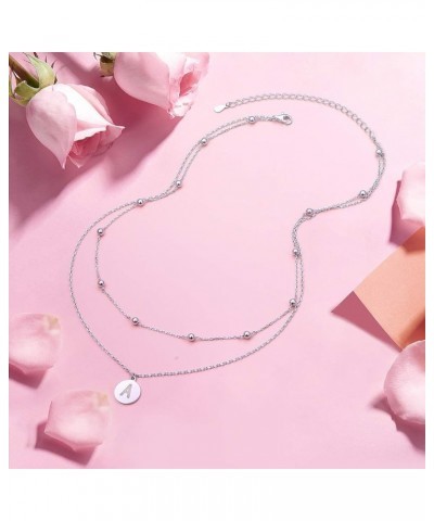 S925 Sterling Silver Disc/Heart Initial Layered Choker Necklace Short Dainty Adjustable Lariat Necklaces for Women Girls A Di...