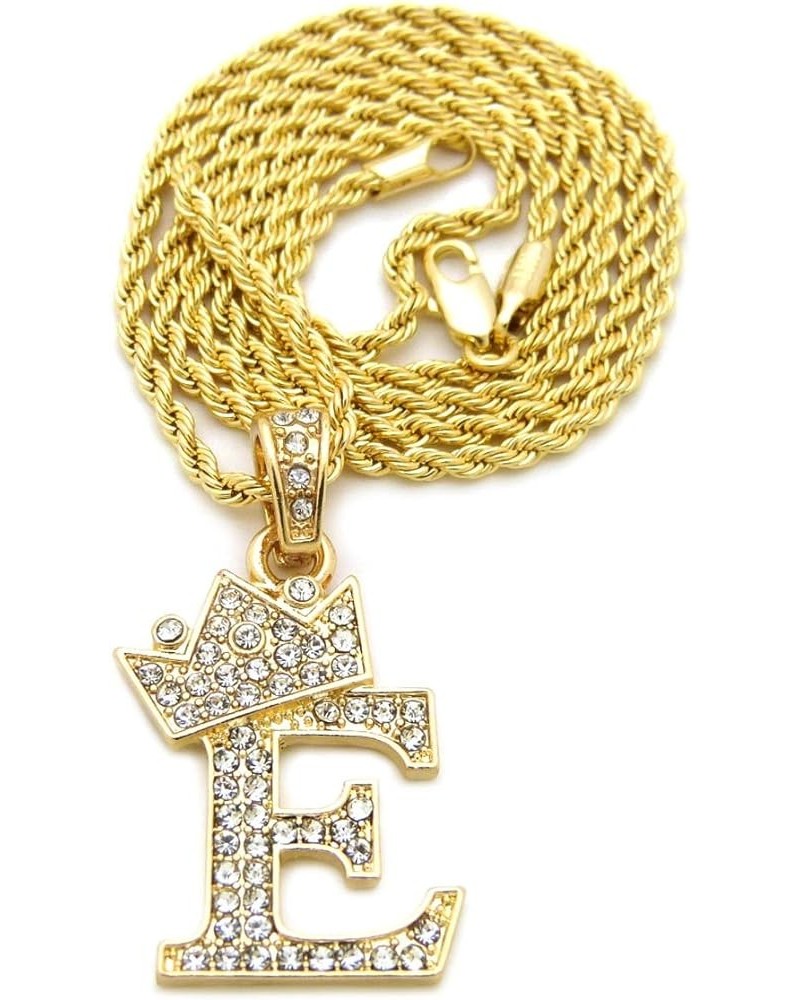 Unisex Small Pave Crowned Initial Alphabet Letter Pendant 24 inches Rope Chain Necklace in Gold Silver Tone E - Gold Tone $13...