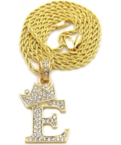 Unisex Small Pave Crowned Initial Alphabet Letter Pendant 24 inches Rope Chain Necklace in Gold Silver Tone E - Gold Tone $13...