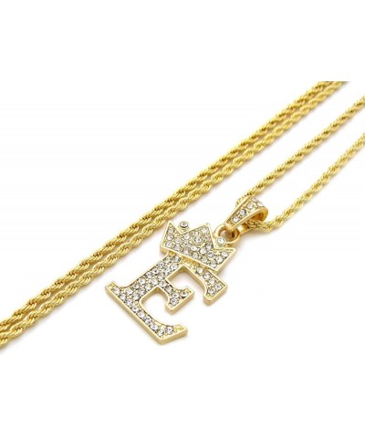 Unisex Small Pave Crowned Initial Alphabet Letter Pendant 24 inches Rope Chain Necklace in Gold Silver Tone E - Gold Tone $13...