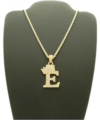 Unisex Small Pave Crowned Initial Alphabet Letter Pendant 24 inches Rope Chain Necklace in Gold Silver Tone E - Gold Tone $13...