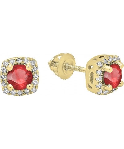 14K Each 4 MM Round Gemstone & White Diamond Ladies Halo Stud Earrings, Yellow Gold Ruby $78.50 Earrings