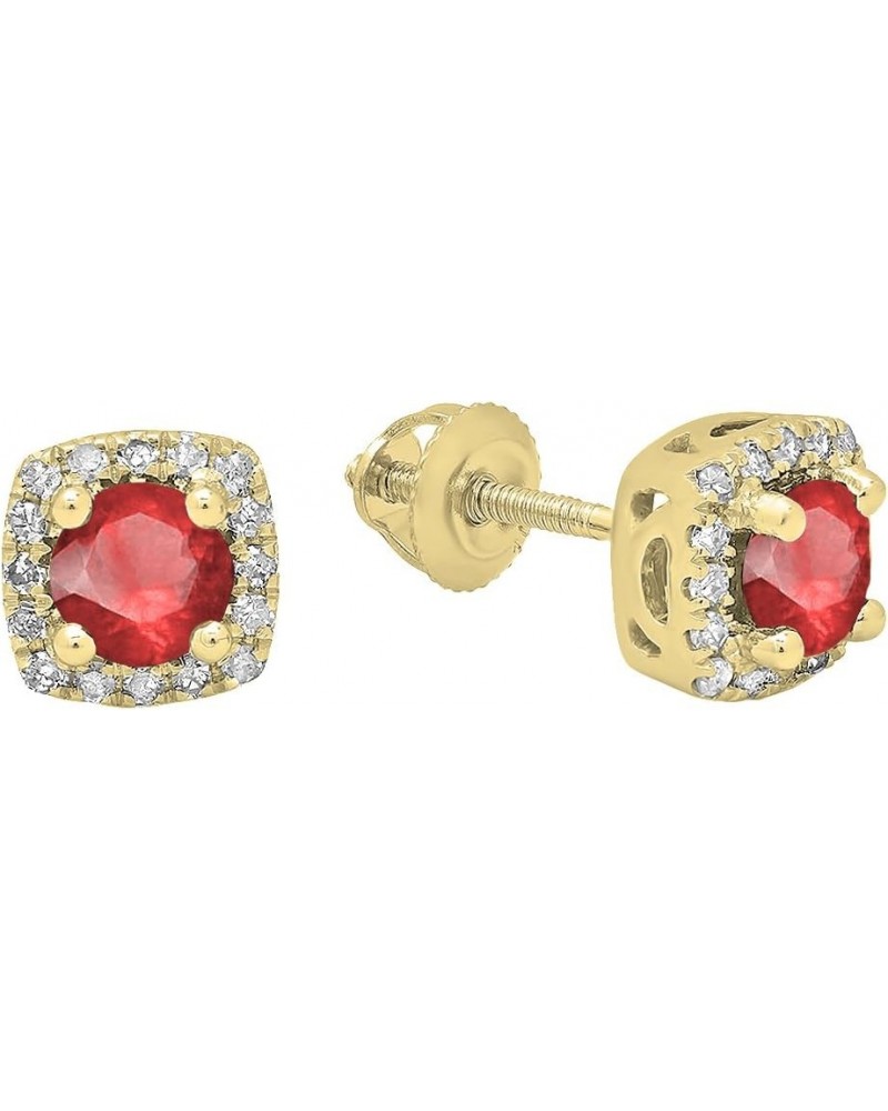 14K Each 4 MM Round Gemstone & White Diamond Ladies Halo Stud Earrings, Yellow Gold Ruby $78.50 Earrings