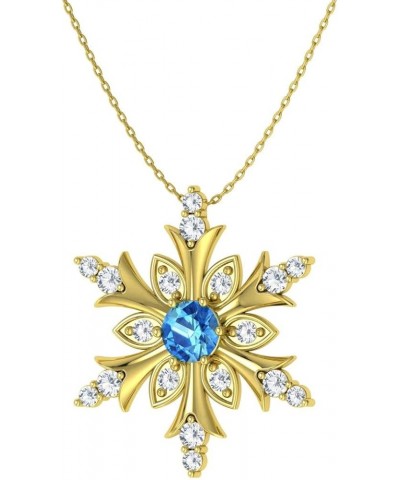 Natural and Certified Gemstone and Diamond Snowflake Necklace in 14k White Gold | 0.20 Carat Pendant with Chain 14K Yellow Go...