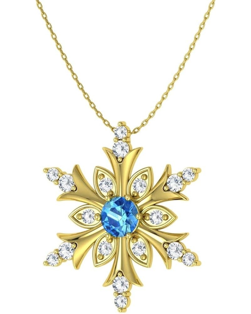 Natural and Certified Gemstone and Diamond Snowflake Necklace in 14k White Gold | 0.20 Carat Pendant with Chain 14K Yellow Go...