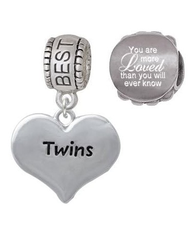 Twins Heart with Two Pair of Baby Feet Family Charm Bead with You are More Loved Bead (Set of 2) Best Friend $17.50 Bracelets