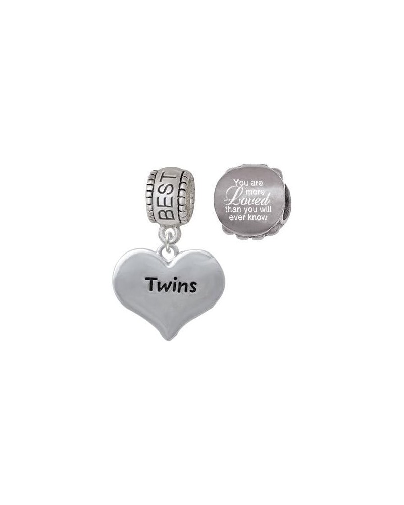 Twins Heart with Two Pair of Baby Feet Family Charm Bead with You are More Loved Bead (Set of 2) Best Friend $17.50 Bracelets