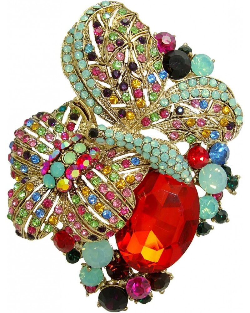 TTjewelry Charming Butterfly Flower Colorful Austria Crystal Gold-Tone Brooch Pin $9.66 Brooches & Pins