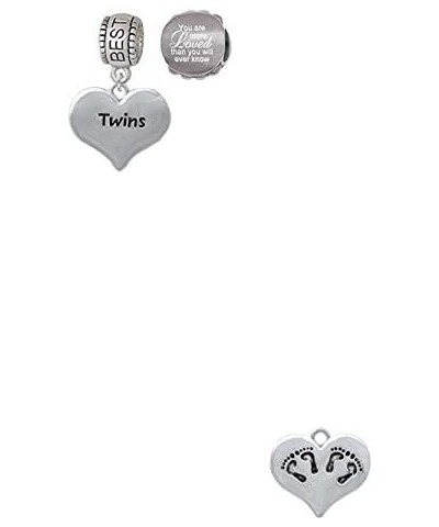 Twins Heart with Two Pair of Baby Feet Family Charm Bead with You are More Loved Bead (Set of 2) Best Friend $17.50 Bracelets