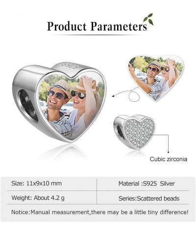 Custom Photo Charm Bead 925 Sterling SilverPersonalized Heart Picture with Loved Dear Charms Beads Fit Women Bracelet Necklac...