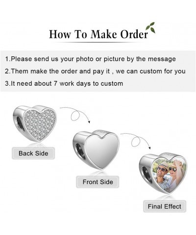 Custom Photo Charm Bead 925 Sterling SilverPersonalized Heart Picture with Loved Dear Charms Beads Fit Women Bracelet Necklac...