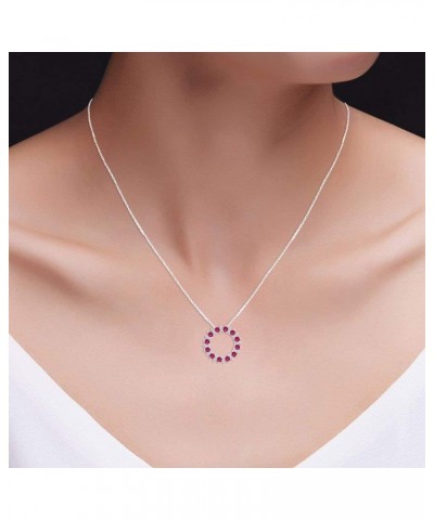 Round Cut Simulated Birthstone & White Cubic Zirconia Circle Pendant Necklace Jewelry For Women In 14k Rose Gold Over Sterlin...