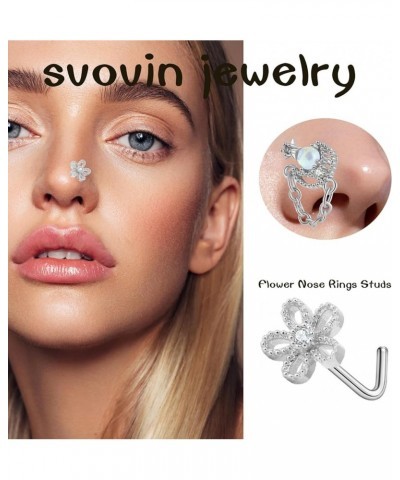 20 Pcs 20G Dangle Nose Rings Studs for Women Stainless Steel L Shaped Nose Studs Heart Arrow Feather Snowflake Wing CZ Dangli...