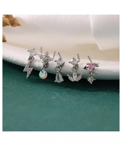 20 Pcs 20G Dangle Nose Rings Studs for Women Stainless Steel L Shaped Nose Studs Heart Arrow Feather Snowflake Wing CZ Dangli...