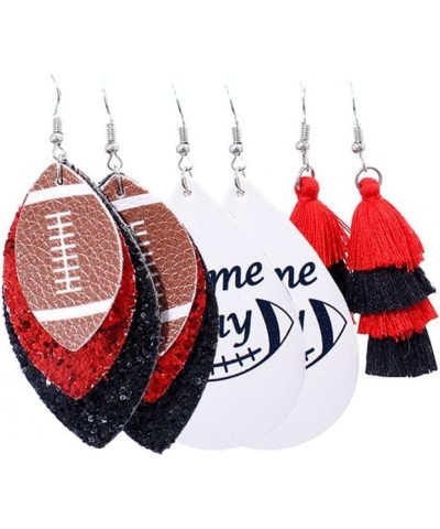 Lightweight Glitter Leather Football Earrings Multilayer Leather Football Baseball Drop Earrings for Women Girls Funny Sports...