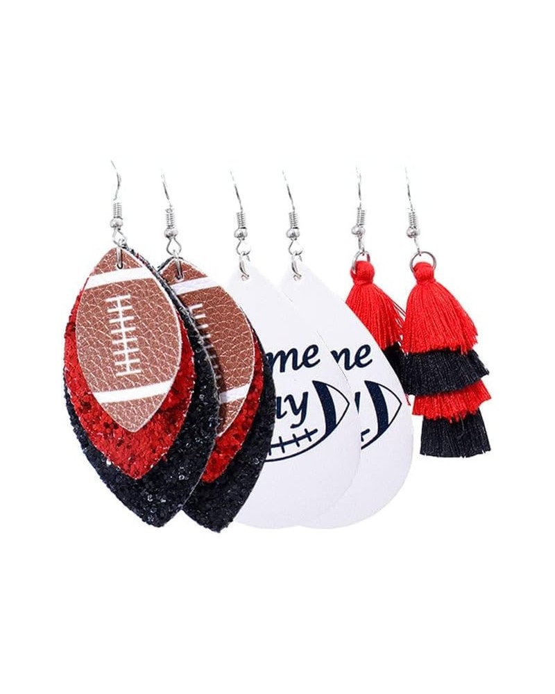 Lightweight Glitter Leather Football Earrings Multilayer Leather Football Baseball Drop Earrings for Women Girls Funny Sports...