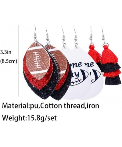 Lightweight Glitter Leather Football Earrings Multilayer Leather Football Baseball Drop Earrings for Women Girls Funny Sports...