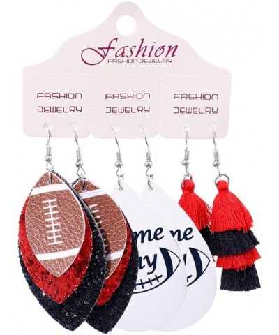 Lightweight Glitter Leather Football Earrings Multilayer Leather Football Baseball Drop Earrings for Women Girls Funny Sports...