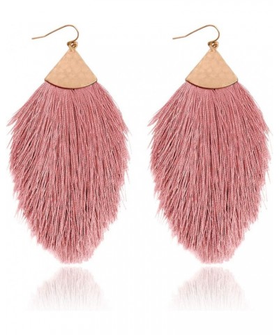 Bohemian Silky Thread Tassel Statement Drop Earrings - Strand Fringe Lightweight Feather Shape Dangles, Chandelier Duster Pet...