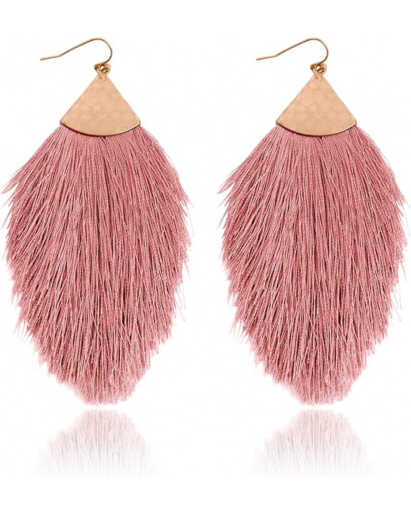 Bohemian Silky Thread Tassel Statement Drop Earrings - Strand Fringe Lightweight Feather Shape Dangles, Chandelier Duster Pet...