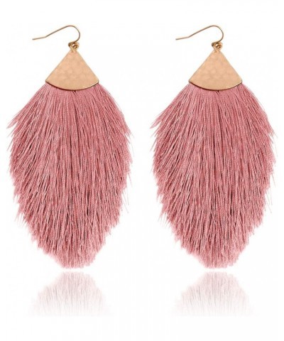 Bohemian Silky Thread Tassel Statement Drop Earrings - Strand Fringe Lightweight Feather Shape Dangles, Chandelier Duster Pet...