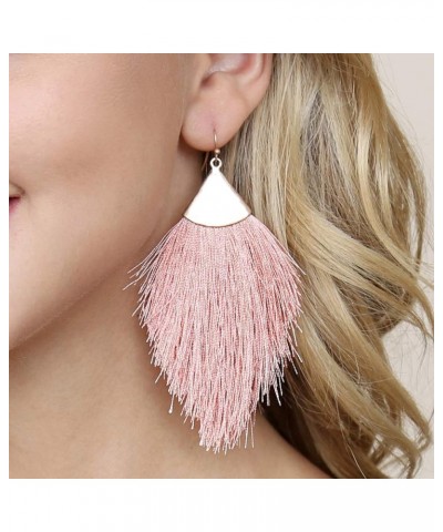 Bohemian Silky Thread Tassel Statement Drop Earrings - Strand Fringe Lightweight Feather Shape Dangles, Chandelier Duster Pet...