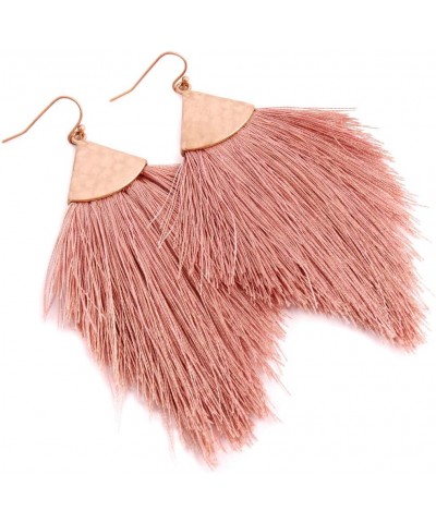 Bohemian Silky Thread Tassel Statement Drop Earrings - Strand Fringe Lightweight Feather Shape Dangles, Chandelier Duster Pet...