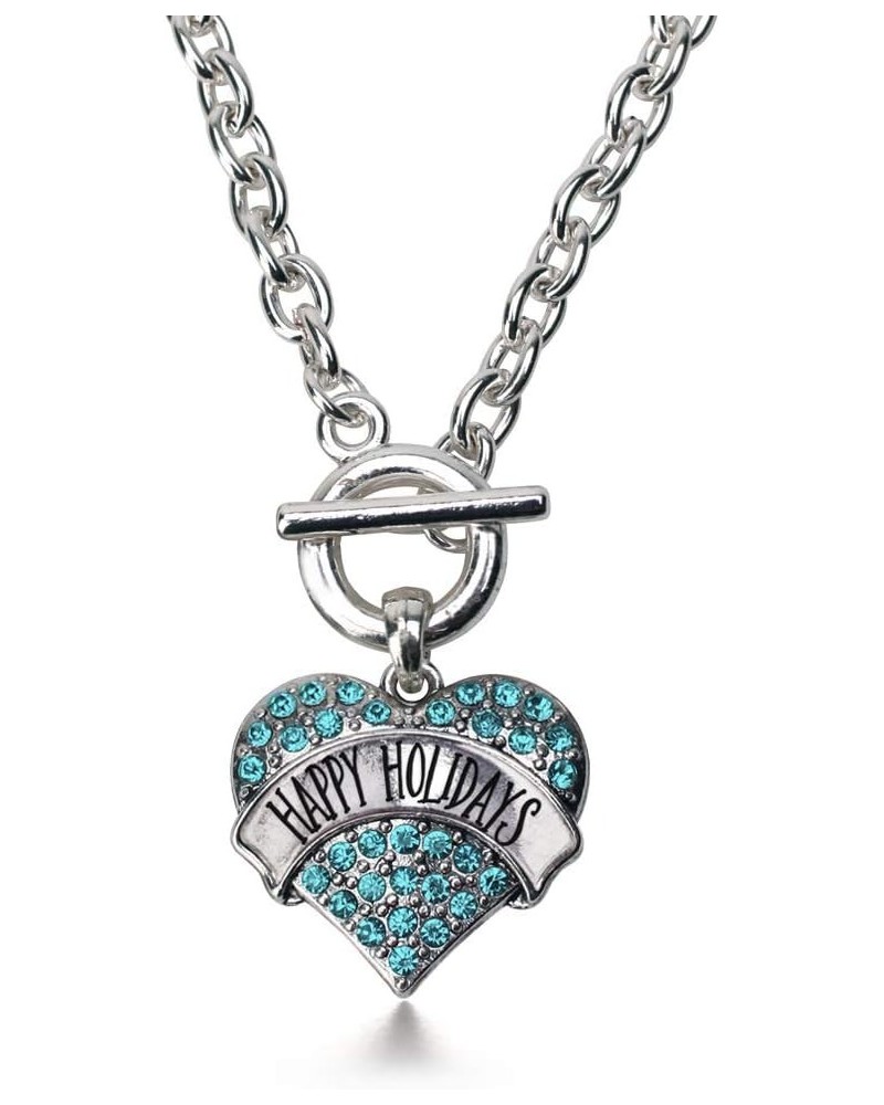 Silver Pave Heart Charm 18 Inch Necklace with Cubic Zirconia Jewelry Happy Holidays Aqua $10.39 Necklaces