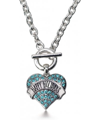 Silver Pave Heart Charm 18 Inch Necklace with Cubic Zirconia Jewelry Happy Holidays Aqua $10.39 Necklaces