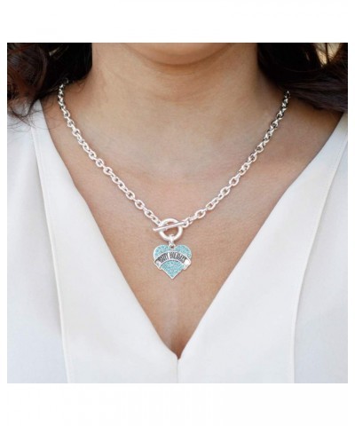 Silver Pave Heart Charm 18 Inch Necklace with Cubic Zirconia Jewelry Happy Holidays Aqua $10.39 Necklaces